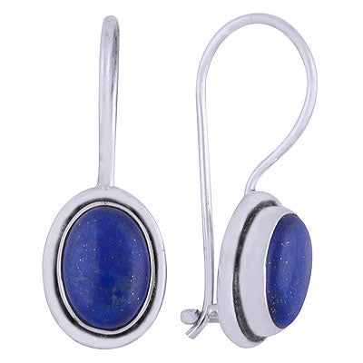 Gorgeous Plain Gemstone Lapis Oval Shape 925 Sterling Solid Silver Dangle Earrings - R1501414-19
