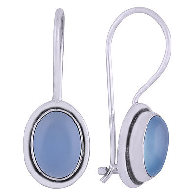 Gorgeous Plain Gemstone Blue Chalcedony Oval Shape 925 Sterling Solid Silver Dangle Earrings - R1501414-24