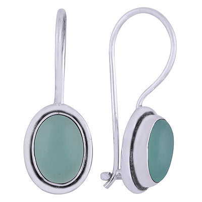 Gorgeous Plain Gemstone Aqua Chalcedony Oval Shape 925 Sterling Solid Silver Dangle Earrings - R1501414-26