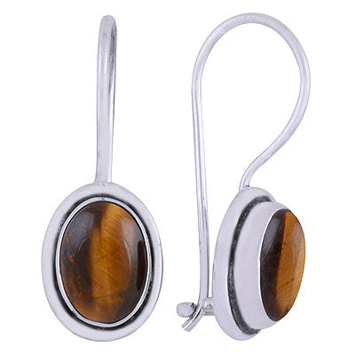 Gorgeous Plain Gemstone Tiger's Eye Oval Shape 925 Sterling Solid Silver Dangle Earrings - R1501414-27