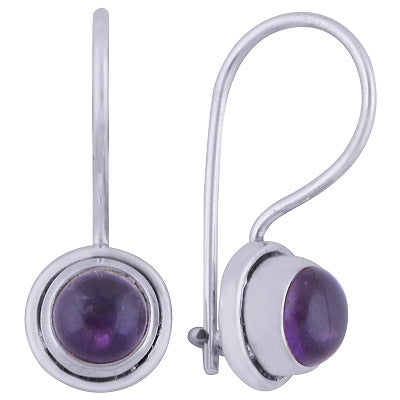 Gorgeous Setting Around Amethyst Round Shape 925 Sterling Solid Silver Dangle Earrings - R1501415-1