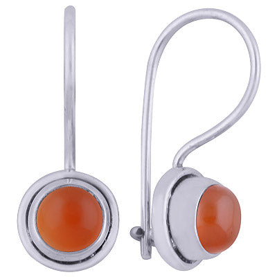 Gorgeous Setting Around Carnelian Round Shape 925 Sterling Solid Silver Dangle Earrings - R1501415-107