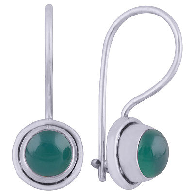 Gorgeous Setting Around Green Onyx Round Shape 925 Sterling Solid Silver Dangle Earrings - R1501415-113