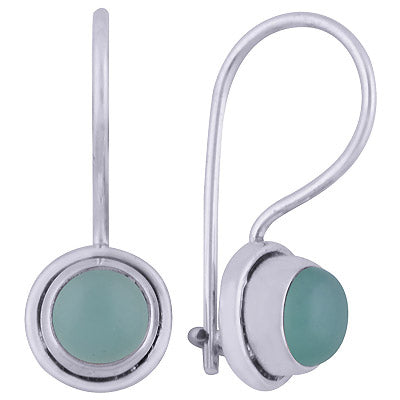 Gorgeous Setting Around Aqua Chalcedony Round Shape 925 Sterling Solid Silver Dangle Earrings - R1501415-118
