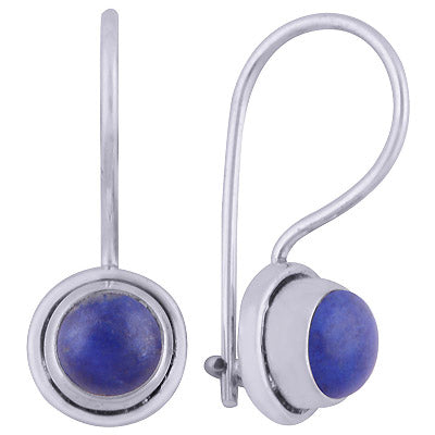 Gorgeous Setting Around Lapis Round Shape 925 Sterling Solid Silver Dangle Earrings - R1501415-15