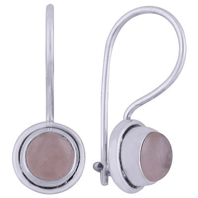 Gorgeous Setting Around Rose Quartz Round Shape 925 Sterling Solid Silver Dangle Earrings - R1501415-24