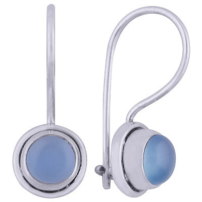 Gorgeous Setting Around Blue Chalcedony Round Shape 925 Sterling Solid Silver Dangle Earrings - R1501415-25