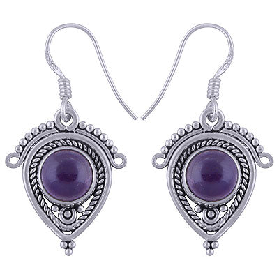 Stunning Twisted Wire And Rawa Work Around Amethyst Round Shape 925 Sterling Solid Silver Dangle Earrings - R1501418-47