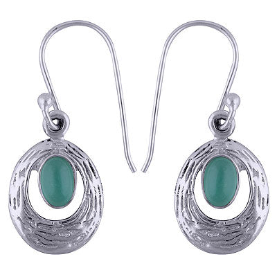 Gorgeous Wire Work Pattern Around Green Onyx Oval Shape 925 Sterling Solid Silver Dangle Earrings - R1501424-17