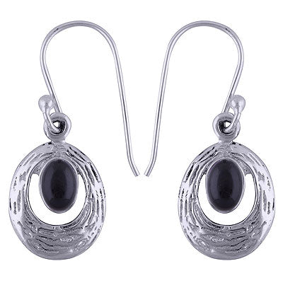 Gorgeous Wire Work Pattern Around Black Onyx Oval Shape 925 Sterling Solid Silver Dangle Earrings - R1501424-74