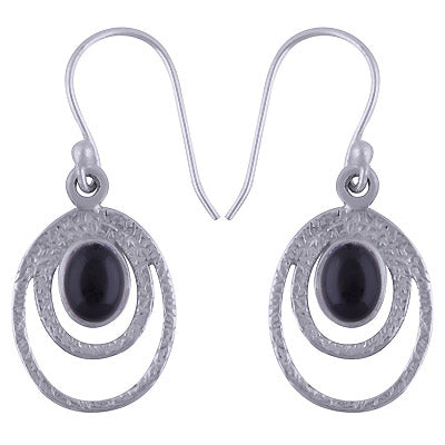 Beautiful Hammer Textured work on Black Onyx Oval Shape 925 Sterling Solid Silver Earrings - R1501425-81