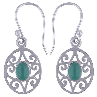 Stunning Handcrafted Texture Around Green Onyx Oval Shape 925 Sterling Solid Silver Dangle Earrings - R1501427-19