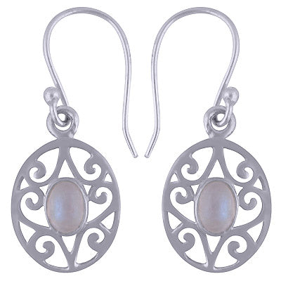 Stunning Handcrafted Texture Around Rainbow Moonstone Oval Shape 925 Sterling Solid Silver Dangle Earrings - R1501427-5