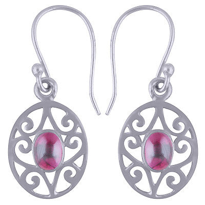 Stunning Handcrafted Texture Around Garnet Oval Shape 925 Sterling Solid Silver Dangle Earrings - R1501427-58