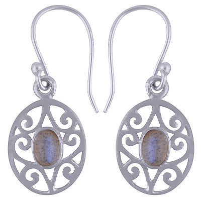Stunning Handcrafted Texture Around Labradorite Oval Shape 925 Sterling Solid Silver Dangle Earrings - R1501427-8