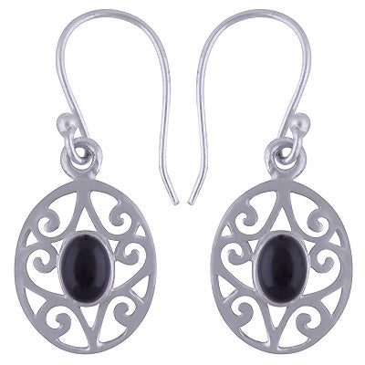 Stunning Handcrafted Texture Around Black Onyx Oval Shape 925 Sterling Solid Silver Dangle Earrings - R1501427-81