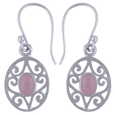 Stunning Handcrafted Texture Around Rose Quartz Oval Shape 925 Sterling Solid Silver Dangle Earrings - R1501427-89