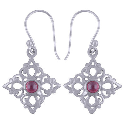 Gorgeous Handcrafted Work Around Garnet Round Shape 925 Sterling Solid Silver Earrings - R1501428-1