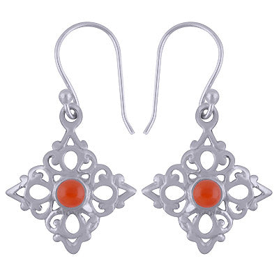 Gorgeous Handcrafted Work Around Carnelian Round Shape 925 Sterling Solid Silver Earrings - R1501428-89