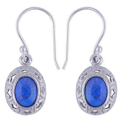 Vintage Lapis Oval Shape 925 Sterling Solid Silver Dangle Earrings - R1501430-19