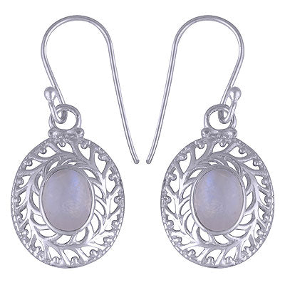 Alluring Jali Cut Work Around Rainbow Moonstone Oval Shape 925 Sterling Solid Silver Dangle Earrings - R1501431-11
