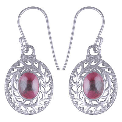 Alluring Jali Cut Work Around Garnet Oval Shape 925 Sterling Solid Silver Dangle Earrings - R1501431-4