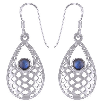 Gorgeous Jali Pattern Around Labradorite Round Shape 925 Sterling Solid Silver Dangle Earrings - R1501432-55