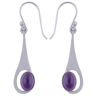 Alluring Handcrafted Work Around Gemstone Amethyst Oval Shape 925 Sterling Solid Silver Dangle Earrings - R1501433-1