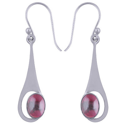 Alluring Handcrafted Work Around Gemstone Garnet Oval Shape 925 Sterling Solid Silver Dangle Earrings - R1501433-31
