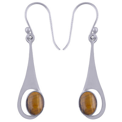 Alluring Handcrafted Work Around Gemstone Tiger's Eye Oval Shape 925 Sterling Solid Silver Dangle Earrings - R1501433-32