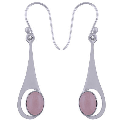 Alluring Handcrafted Work Around Gemstone Rose Quartz Oval Shape 925 Sterling Solid Silver Dangle Earrings - R1501433-33