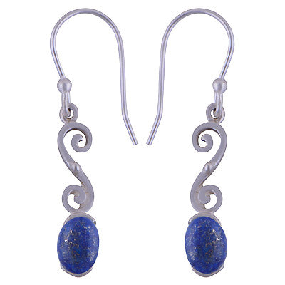 Stunning Handcrafted Work Around Lapis Oval Shape 925 Sterling Solid Silver Dangle Earrings - R1501461-35