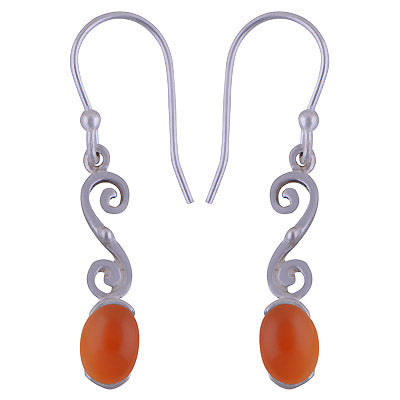 Stunning Handcrafted Work Around Carnelian Oval Shape 925 Sterling Solid Silver Dangle Earrings - R1501461-36
