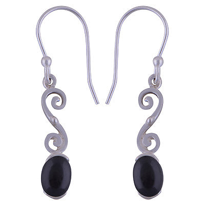 Stunning Handcrafted Work Around Black Onyx Oval Shape 925 Sterling Solid Silver Dangle Earrings - R1501461-37