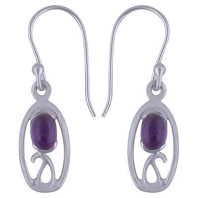 Alluring Handcrafted Design Around Amethyst Oval Shape 925 Sterling Solid Silver Dangle Earrings - R1501463-1