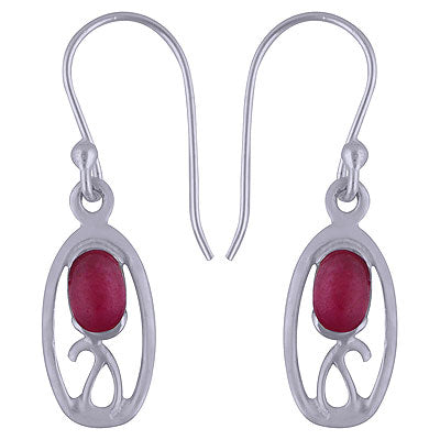 Alluring Handcrafted Design Around Red Corundum Oval Shape 925 Sterling Solid Silver Dangle Earrings - R1501463-22