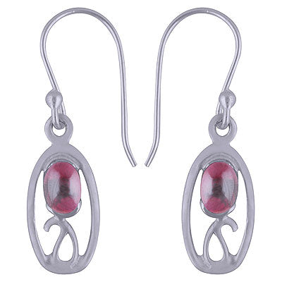 Alluring Handcrafted Design Around Garnet Oval Shape 925 Sterling Solid Silver Dangle Earrings - R1501463-3