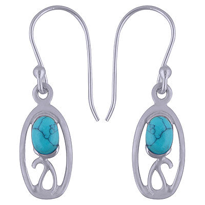 Alluring Handcrafted Design Around Turquoise Oval Shape 925 Sterling Solid Silver Dangle Earrings - R1501463-6