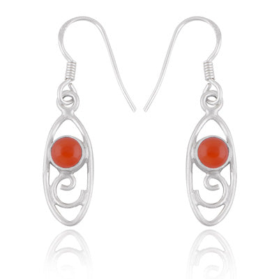 Stunning Coil Wire Work Around Carnelian Round Shape 925 Sterling Solid Silver Dangle Earrings - R1501465-107