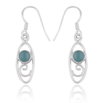 Stunning Coil Wire Work Around Aqua Chalcedony Round Shape 925 Sterling Solid Silver Dangle Earrings - R1501465-110