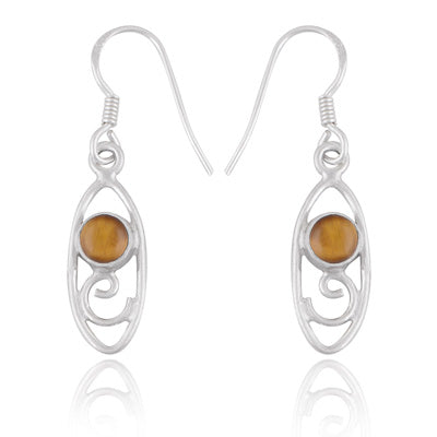 Stunning Coil Wire Work Around Tiger's Eye Round Shape 925 Sterling Solid Silver Dangle Earrings - R1501465-111