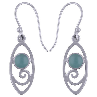 Stunning Coil Wire Work Around Aqua Chalcedony Round Shape 925 Sterling Solid Silver Earrings - R1501465-97