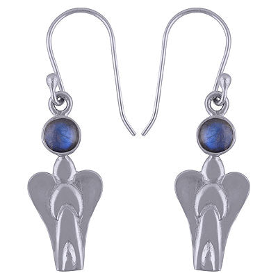 Beautiful Angel Handcrafted Around Labradorite Round Shape 925 Sterling Solid Silver Dangle Earrings - R1501467-12