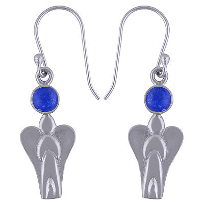 Beautiful Angel Handcrafted Around Lapis Round Shape 925 Sterling Solid Silver Dangle Earrings - R1501467-14