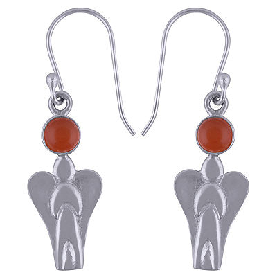 Beautiful Angel Handcrafted Around Carnelian Round Shape 925 Sterling Solid Silver Dangle Earrings - R1501467-22