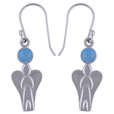 Beautiful Angel Handcrafted Around Blue Chalcedony Round Shape 925 Sterling Solid Silver Dangle Earrings - R1501467-32