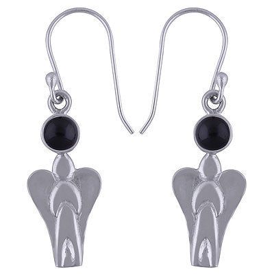 Beautiful Angel Handcrafted Around Black Onyx Round Shape 925 Sterling Solid Silver Dangle Earrings - R1501467-34