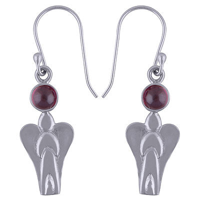 Beautiful Angel Handcrafted Around Garnet Round Shape 925 Sterling Solid Silver Dangle Earrings - R1501467-4