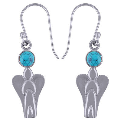 Beautiful Angel Handcrafted Around Turquoise Round Shape 925 Sterling Solid Silver Dangle Earrings - R1501467-5