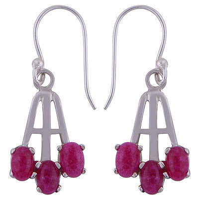 925 Sterling Silver Red Corundum Earrings - R1501477-24